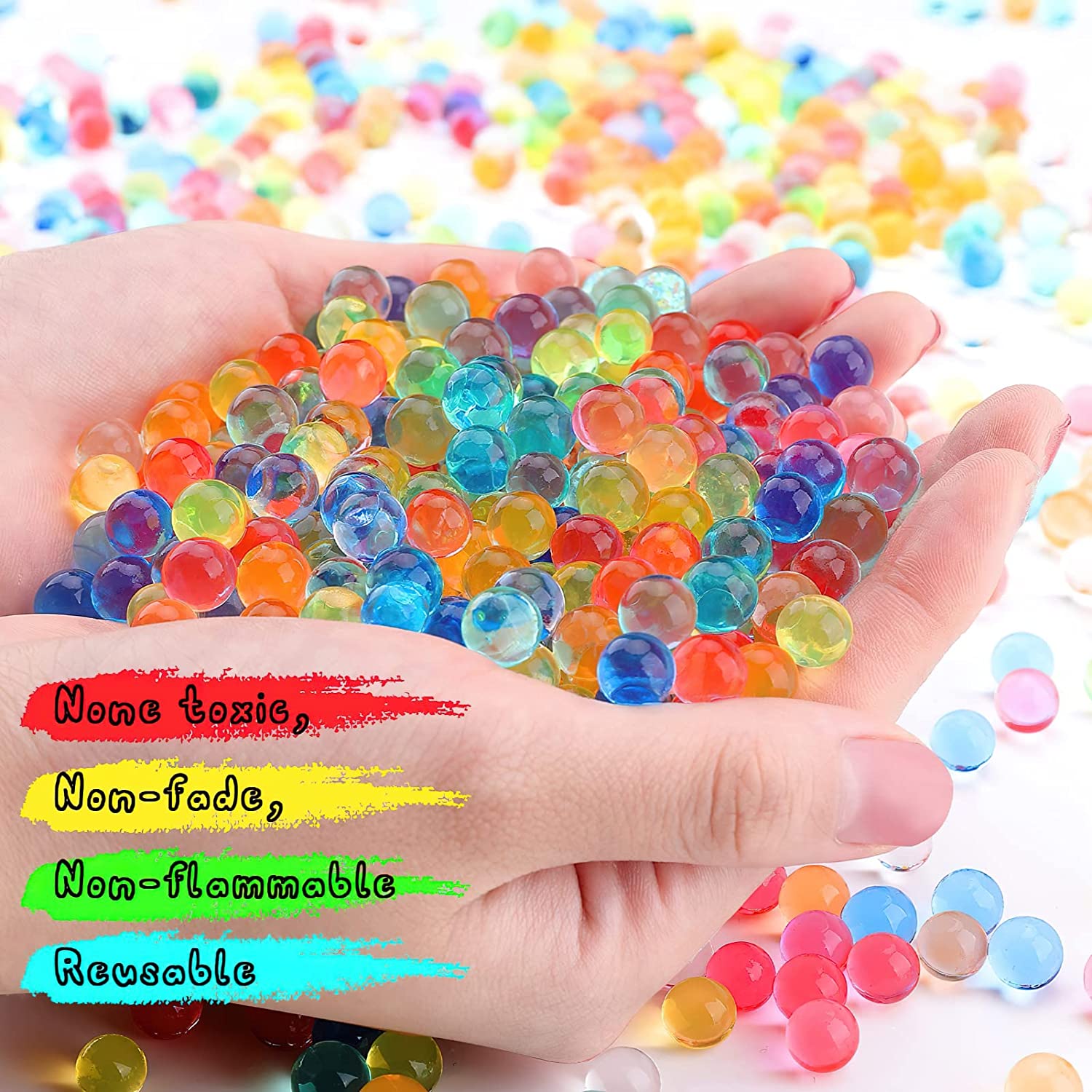 Autrucker 3 Pcs Water Beads Kit for Kids Non-toxic,Water Beads Large 12 Colors,for Vase Filler Wedding decorations(Multicolored, 1.5-2mm,50000 Pcs), Size: Small